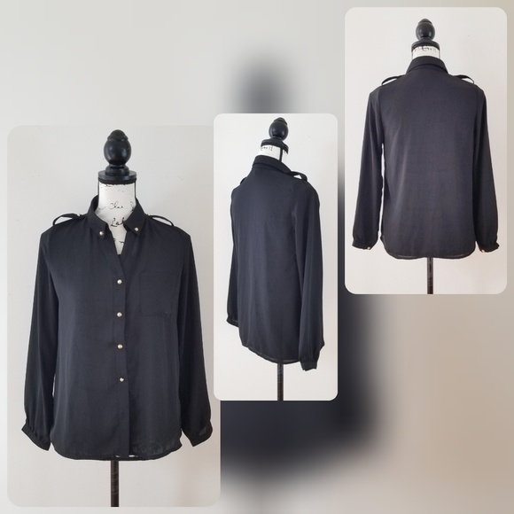 Mauve black sheer longsleeve button down blouse - Picture 4 of 8